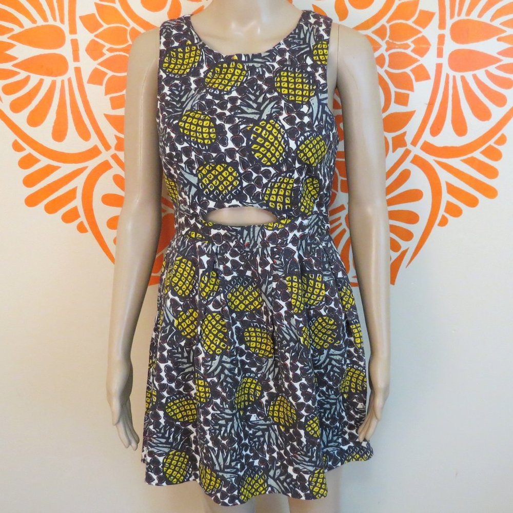 Topshop Sleeveless Pineapple Cotton Mini Dress 4 - Picture 2 of 4